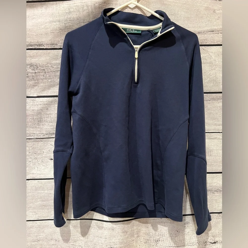 Bobby Jones Womens Fitted Golf Navy Blue Quarter Zip Pullover Top Peru Cotton - Picture 2 of 6